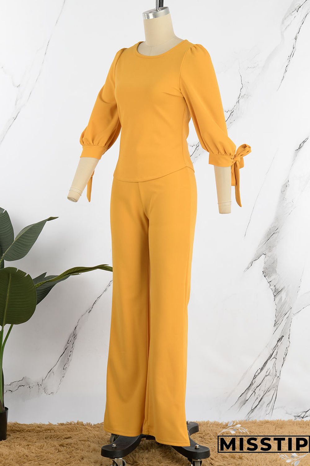 Orange Pink Casual Elegant Solid Bandage Patchwork O Neck Three Quarter Two Pieces