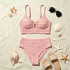 Ruched High-Waisted Bikini Set with Gold Paperclip Detail, 100% Swimwear for Beach Vacation by Inlyline