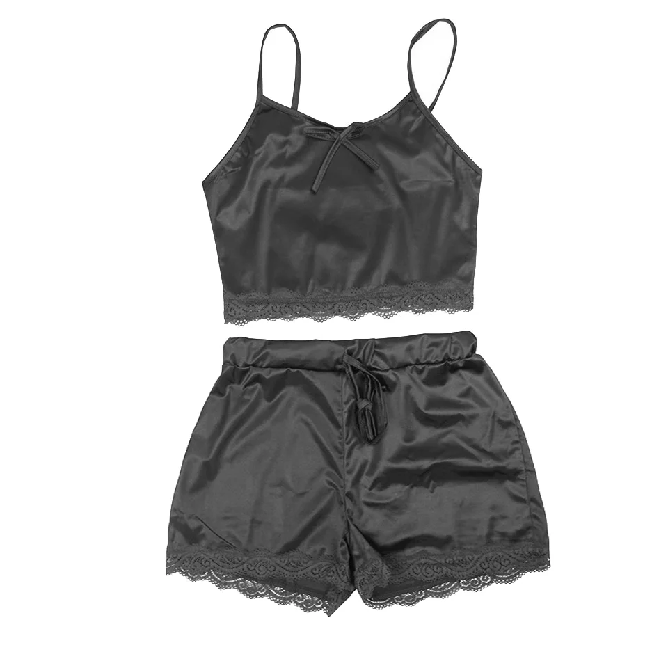Billionm Ladies Sexy 2 Piece Satin Silk Pajama Set Sleeveless Pyjamas Sleep Shorts Set Lace Pijama Suit Sleepwear For Women Sexy Nighties