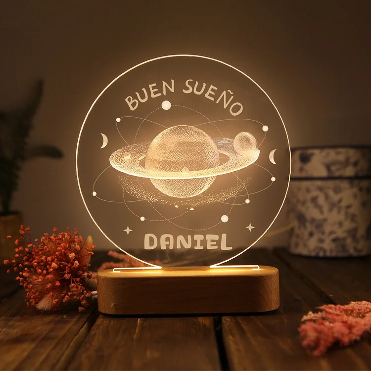 Lámpara Ilusión 3D Luz de Noche LED Buen Sueño Planetas con Nombre Personalizado