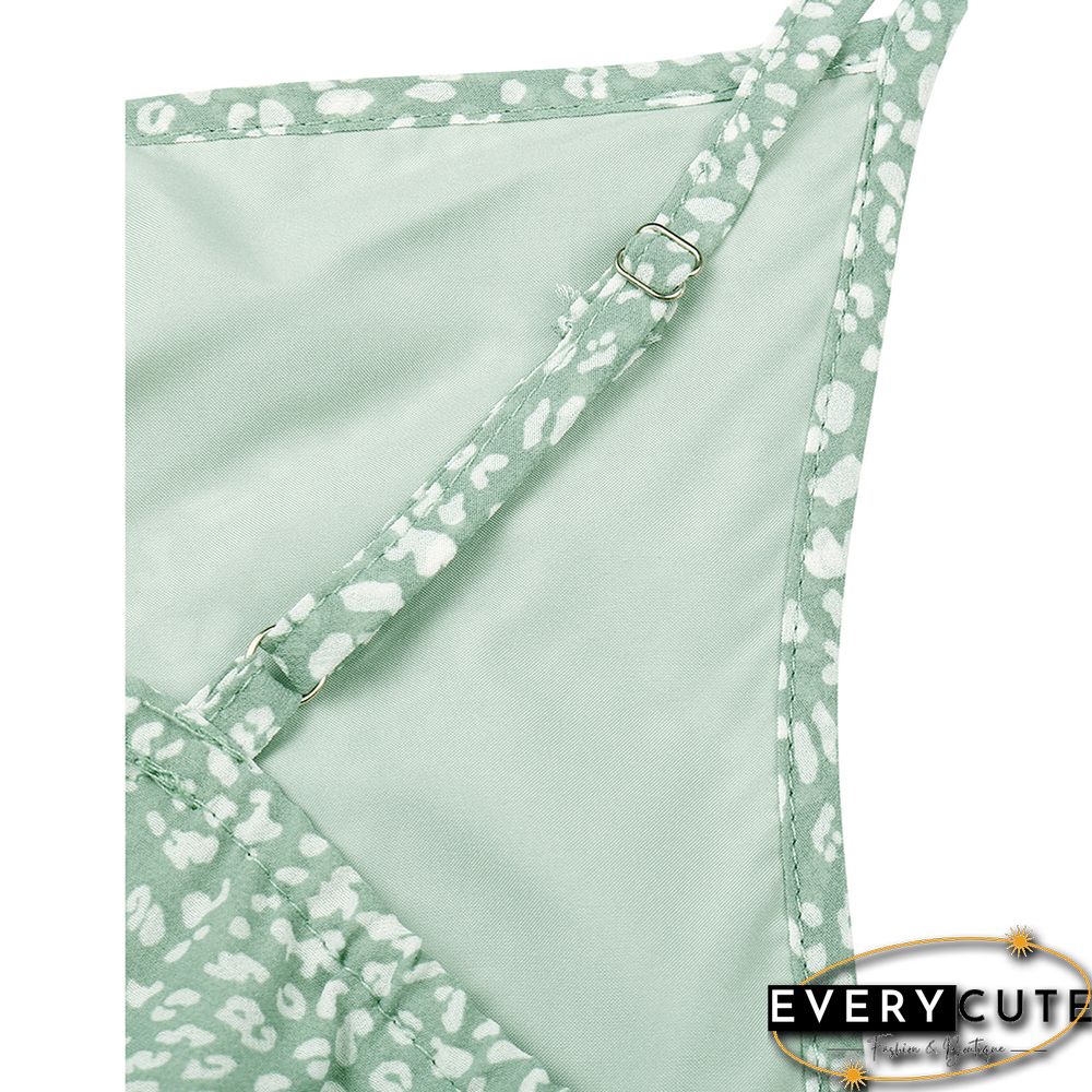 Light Green Wave Point Ruffle Detail Irregular Maxi Dress