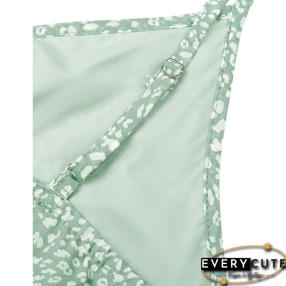 Light Green Wave Point Ruffle Detail Irregular Maxi Dress