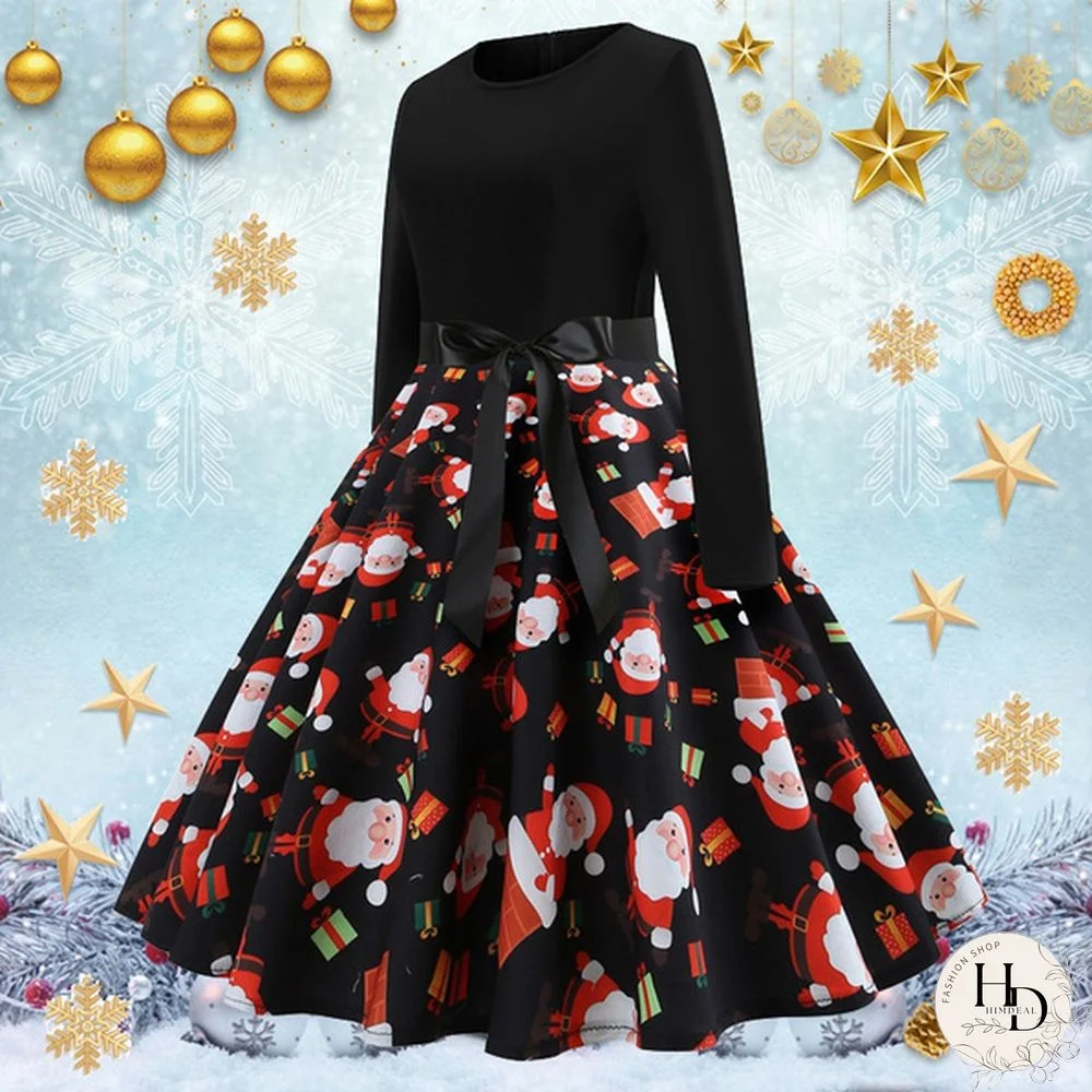 8 Colors Halloween Pumpkin Ghost Skull 3d Print Dresses Santa Claus Christmas Tree Printed Flared Swing Dresses Long Sleeve Ruched Gown Dress Xmas Festival Vestido de Mujer