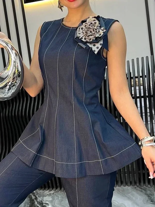 A-Line Loose Split-Joint Zipper Round-Neck Vest Top