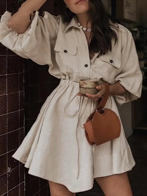 Women's cotton and linen loose A-line dress-Mayoulove
