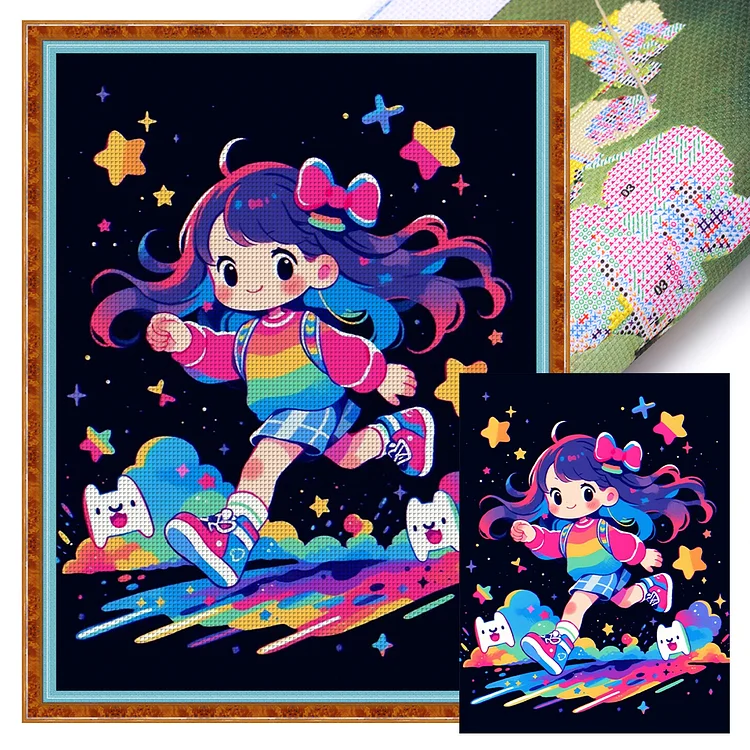 【Yishu Brand】Cartoon Girl 11CT Stamped Cross Stitch 40*56CM