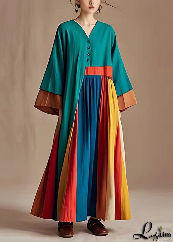 Boho Green Asymmetrical Patchwork Cotton Maxi Dress Summer