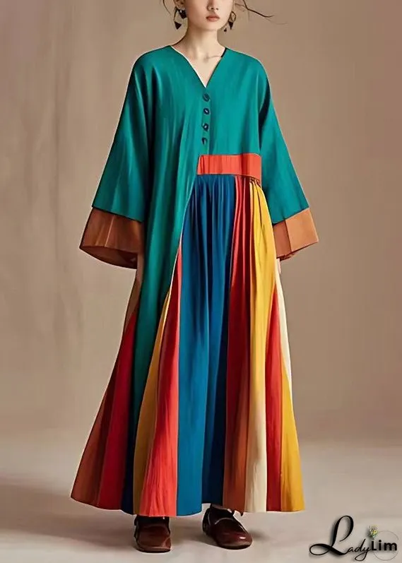 Boho Green Asymmetrical Patchwork Cotton Maxi Dress Summer