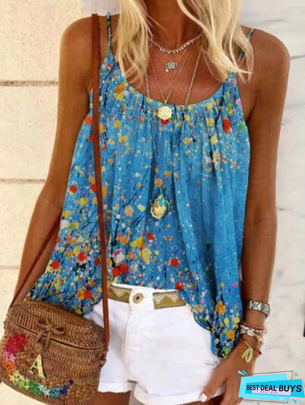 Cotton-Blend Printed Fit Casual Tank & Cami