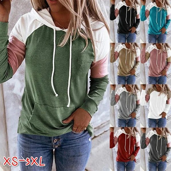 New Women Fashion Autumn Sweatshirts Long Sleeve Hooded Sweater Fashion Loose Color Matching Pullover For Women
