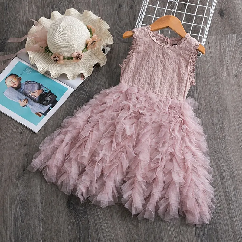 Autumn Winter Girls Dress Flower Red Girls Clothes Lace Girls Casual Clothing Party Dress For 3-8 Years Christmas Girls Dress
