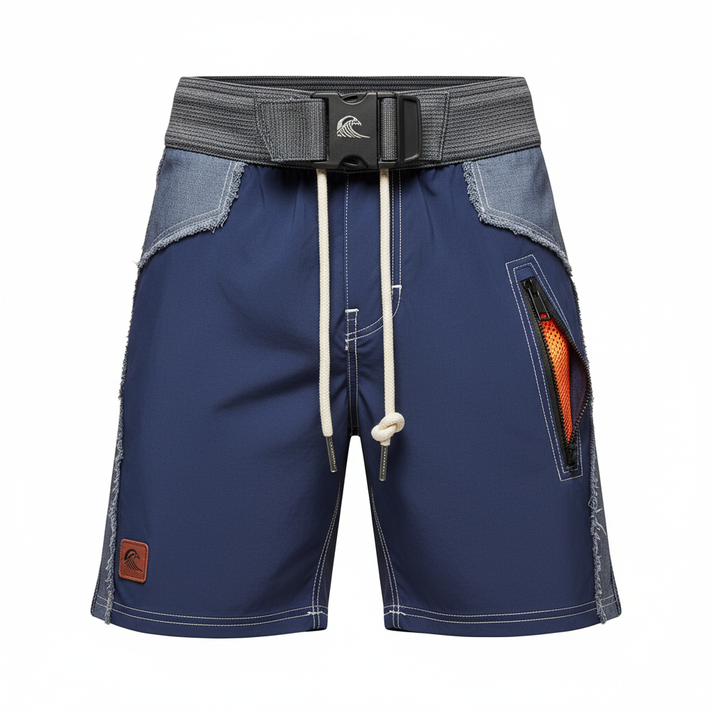 thesupersurf Navy Blue Functional Shorts with Adjustable Waistband 