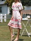 Floral-Print Flared Sleeves Midi Dress