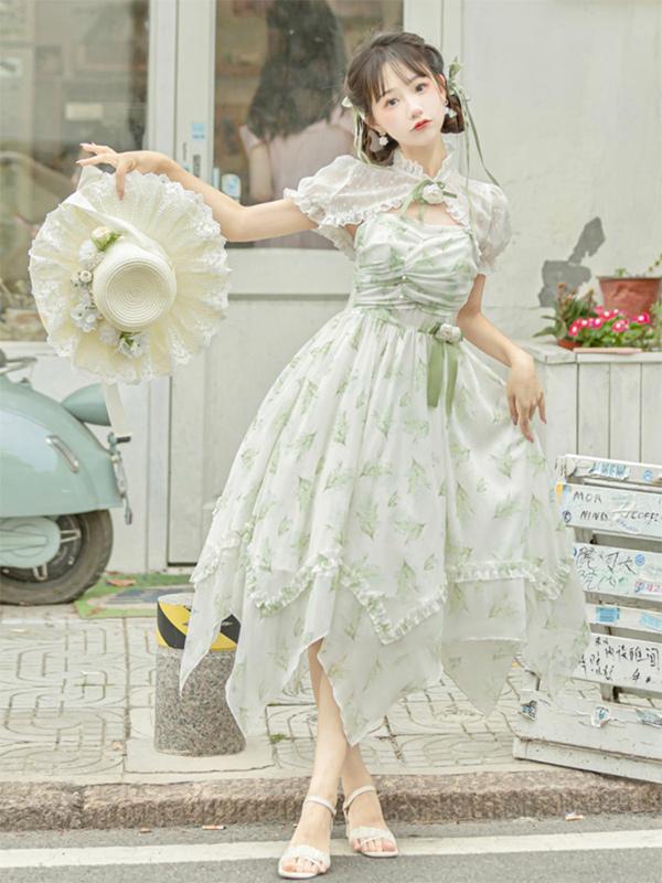 Sweet Light Green Irregular Skirt Chiffon Sleeveless Lolita Dress 