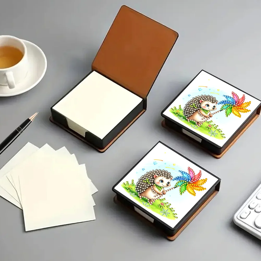 PU Hedgehog Diamond Painting Notecard Box with Papers for DIY Art Craft