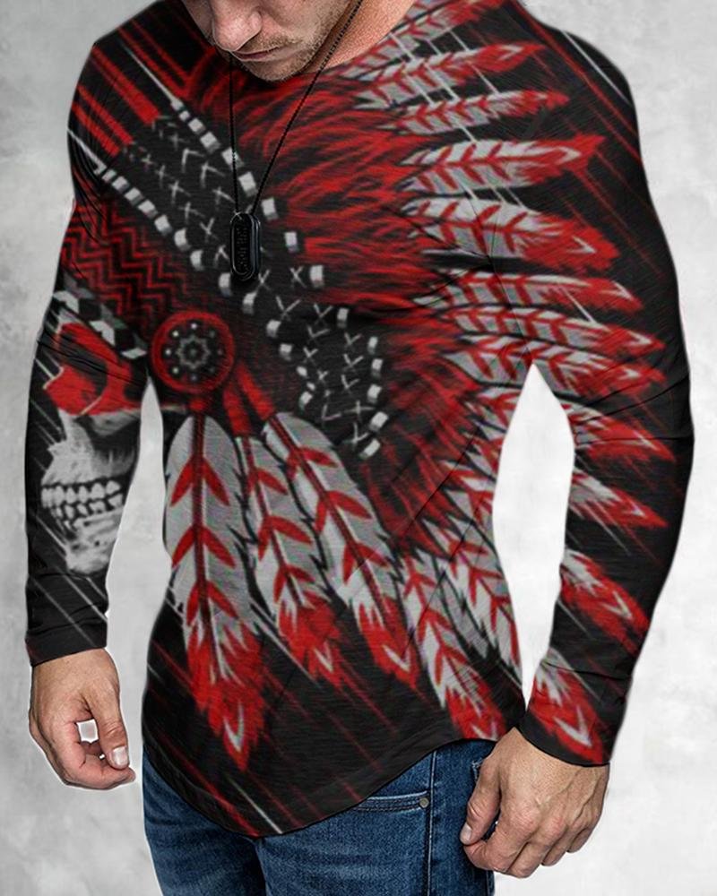 Men's Casual Long-sleeved Indians Printing T-shirt