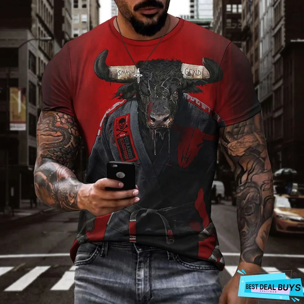 Men's Fashion Animal Series Printed Round Neck Short Sleeve T-Shirt