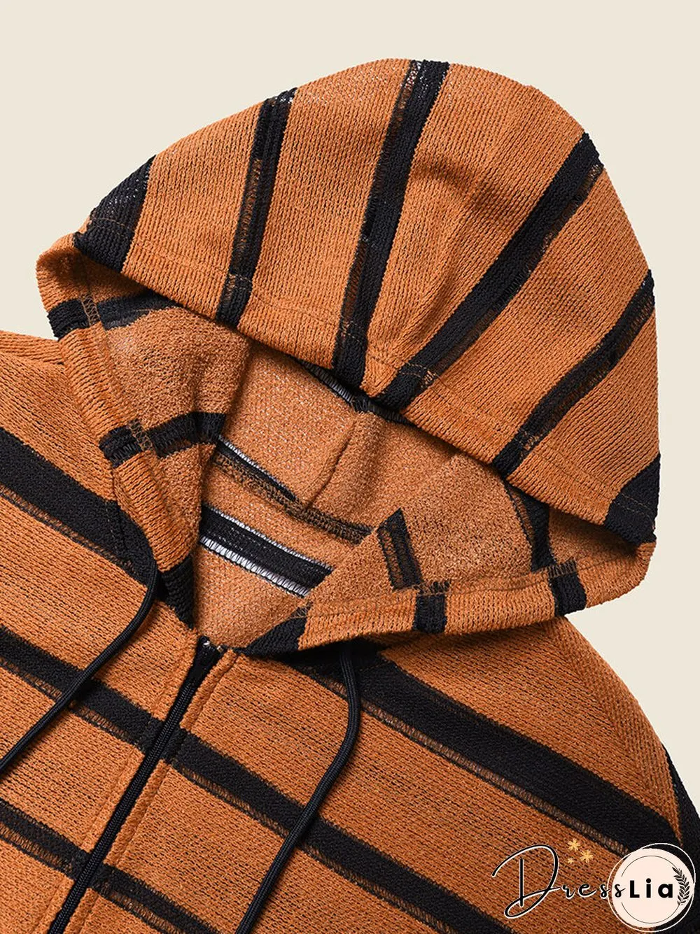 Stripe Pattern Knit Zip Front Long Sleeve Crop Cardigan