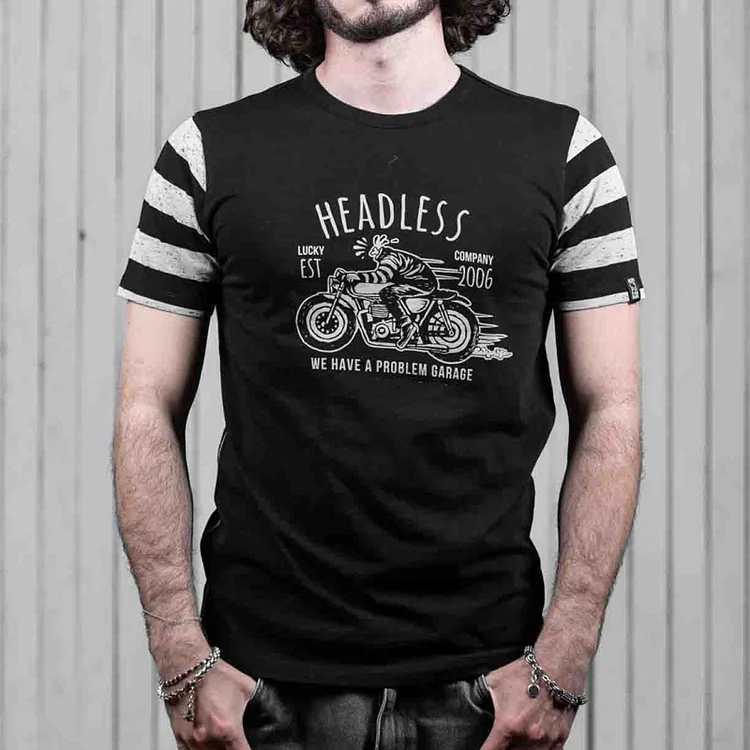 Retro Motorcycle Stripe Contrasting Short-Sleeved T-Shirt