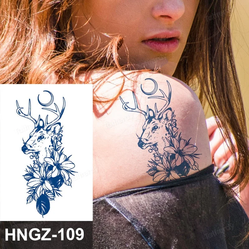 Juice Ink Tattoo Flower Rose Leaf Waterproof Temporary Bird Snake Sexy Body Arm Leg Henna Tattoo Fashion Big Fake Sleeve Sticker