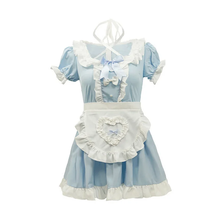 Cross Lace Up Collar Lace Ruffled Maid Dress Lingerie - Modakawa Modakawa