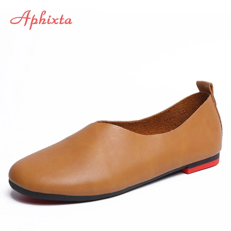Aphixta 2020 Spring Shoes Woman Ballet Flats Heels Soft Leather Shoes Slip On Loafers Women Flats Women Black Fashion Shoes
