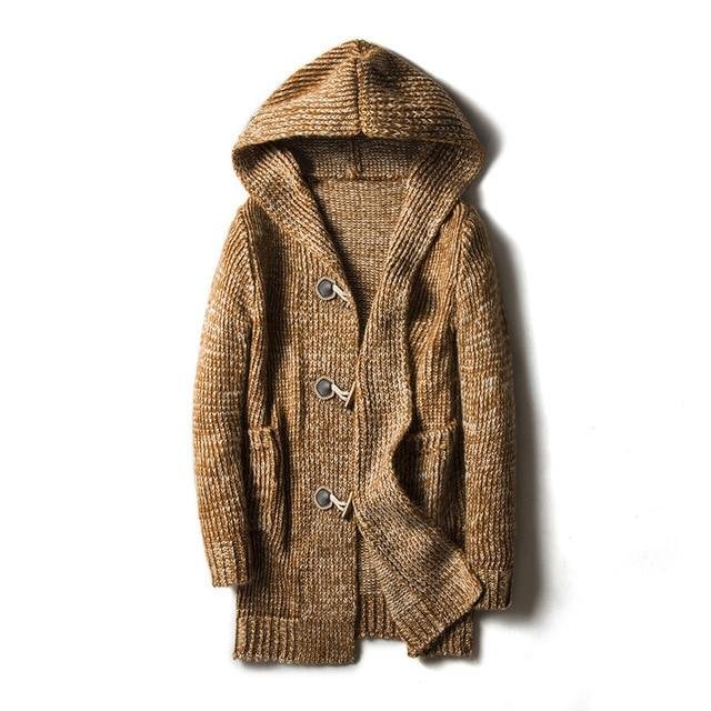 Thick Men Winter Cardigan Sweater hooded horn button Big Boys Sweaters Winter Plus Size Men Knit Wear