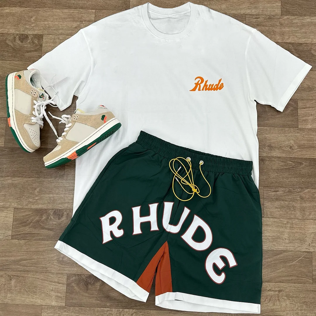 Rhude Contrast Color Print T-Shirt Shorts Two-Piece Set