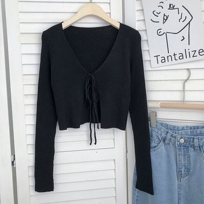 2022 Sunscreen Short Strap V-neck Knitted Tops Women's Summer Autumn Viscose Fiber Small Cardigan Thin Long-sleeved Cardigan