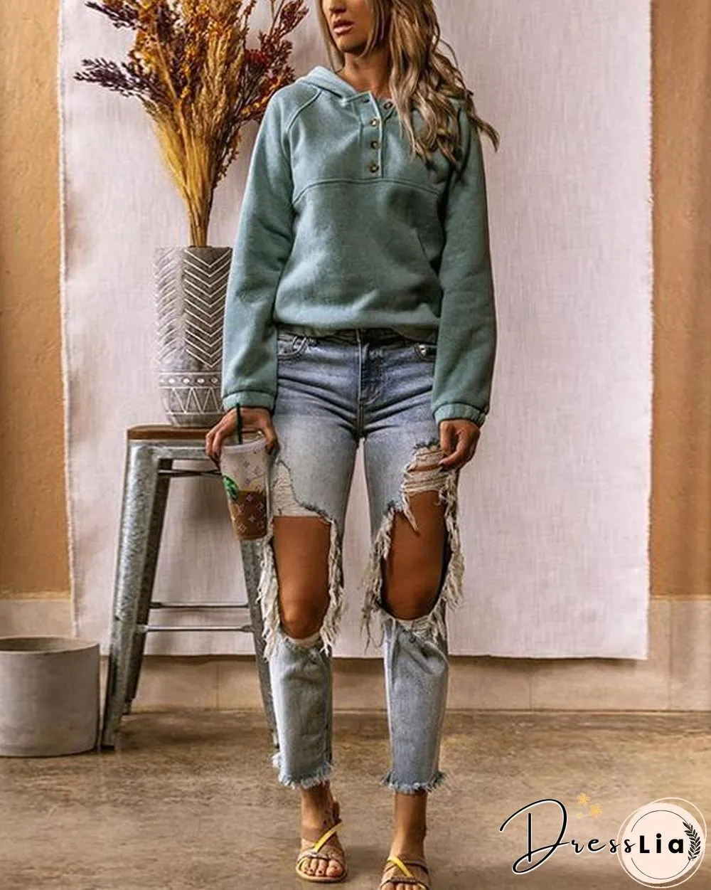 Casual Cotton-Blend Long Sleeve Sweatshirt