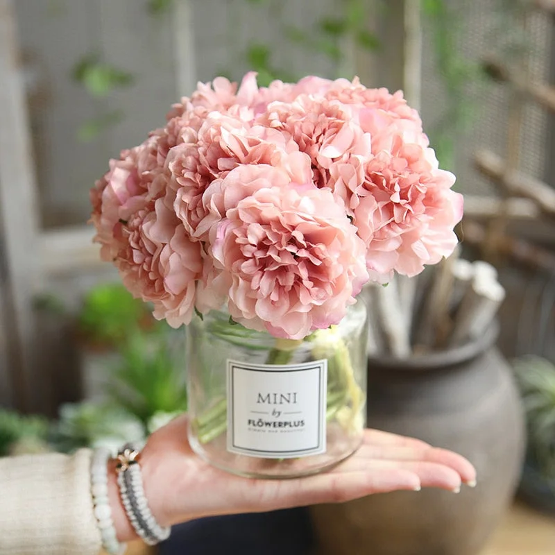 pink silk hydrangeas artificial flowers wedding flowers for bride hand silk blooming peony fake flowers white home decoration 917