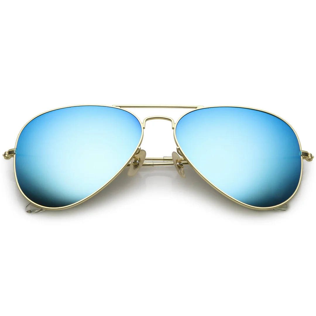 Premium Large Classic Matte Metal Aviator glasses With Colored Mirror Glass Lens 61mm