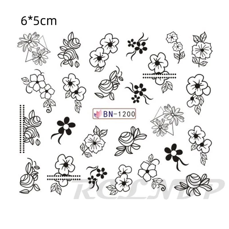 Water sticker for nail art decoration slider skull witch with rose flower watercolor ink design decal lacquer accessoires