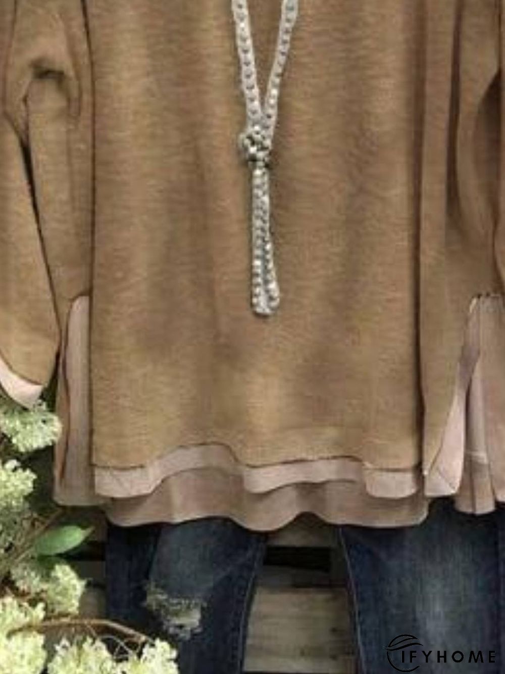 Casual Long Sleeve Crew Neck Printed Tunic Top | IFYHOME