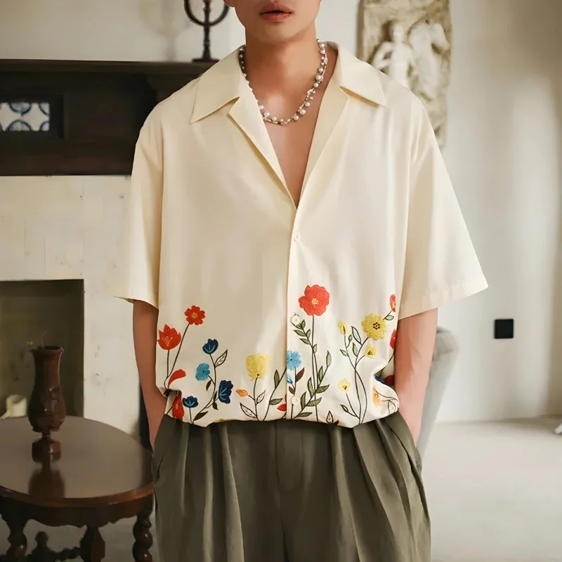 Brownm Sleeve Flowers Shirt