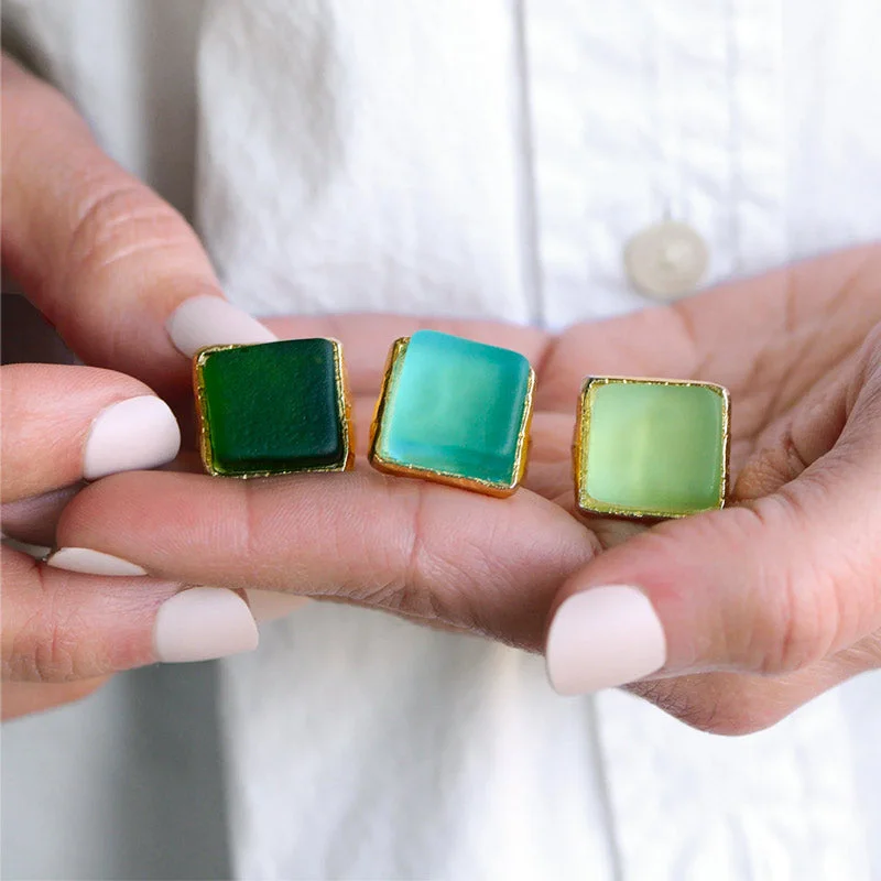 S925 Thalassophile Cube Sea Glass Ring