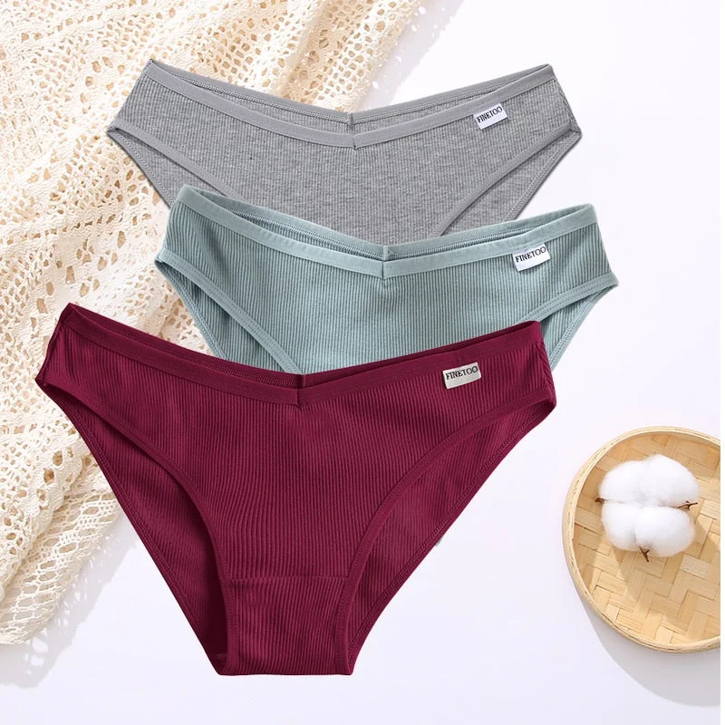 FINETOO 3PCS/Set Lingerie Sexy Women Cotton Panties Underwear Female Underpants 8 Solid Color Soft Woman Briefs Intimates M-XL