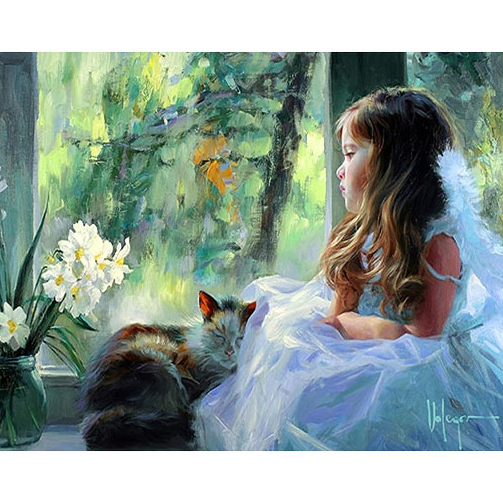 

25*30CM-Bemused Girl-Round Drill Diamond Painting, 501 Original
