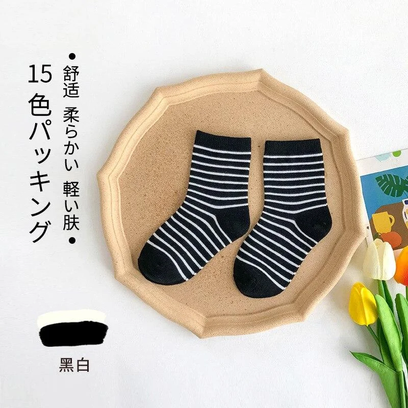YWHUANSEN 1 to 12 Yrs 15 Colors Spring Summer Striped Short Socks For Children Cotton Kids Socks Colorful Knitted Socks Boy Girl