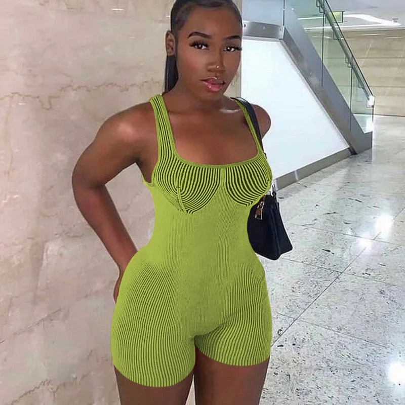 ANJAMANOR Fashion 3D Printed Rompers Playsuits Women Sport Fitness Summer Outfits Sleeveless Bodycon Shorts Jumpsuit D96-BC16