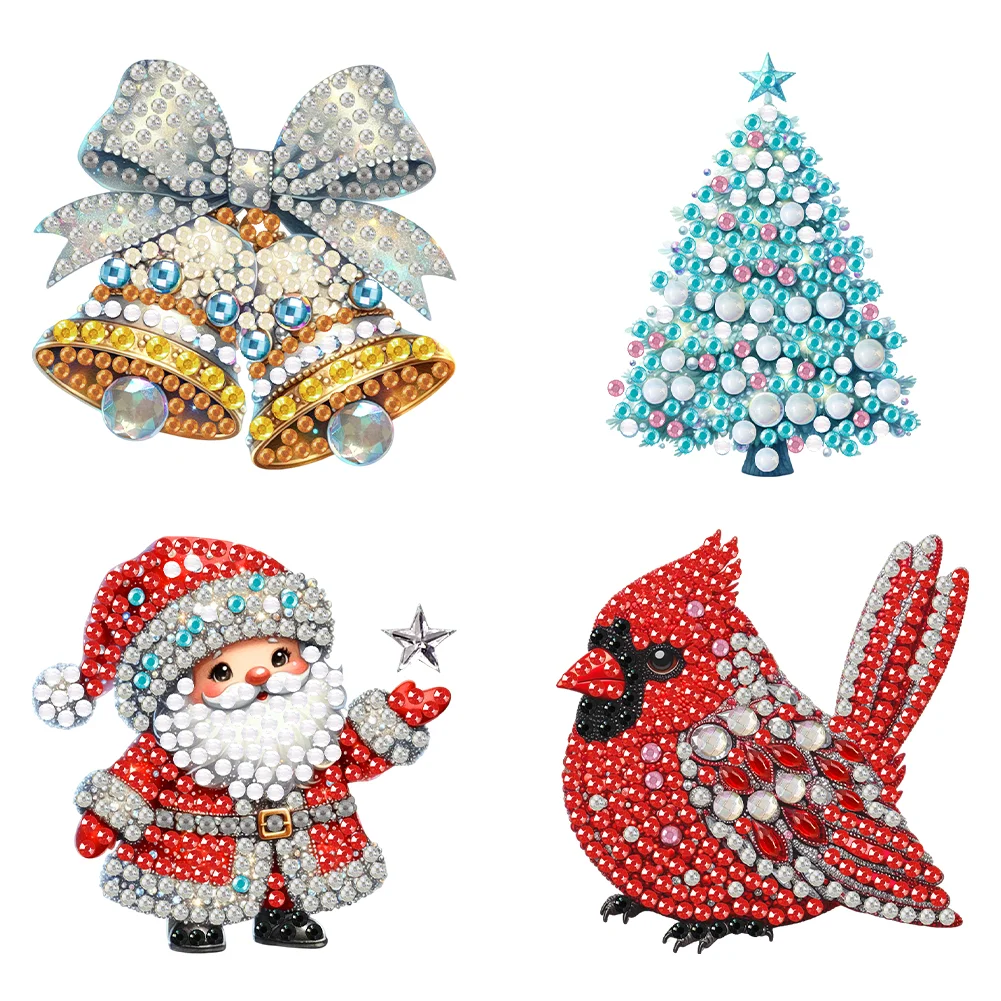 4Pcs Christmas Acrylic Special Shaped DIY Diamond Art Brooch Kit for Women Girls