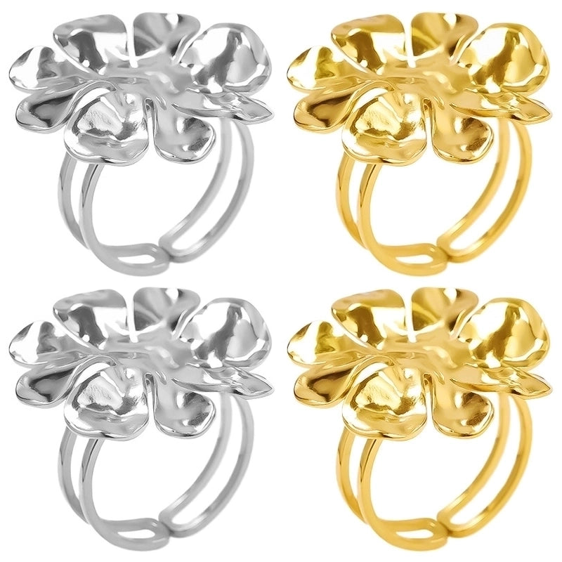 Cute Geometric Flower 304 Stainless Steel 18K Gold Plated Irregular Polishing Adjustable Ring