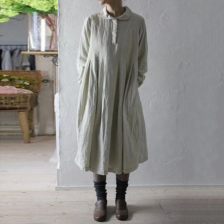 Simpfit Einfarbiges Midikleid aus Baumwolle und Leinen mit Revers für Damen