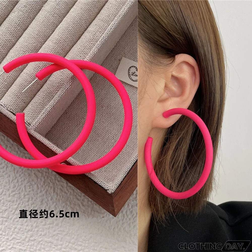 Women Fashion Geometric Fluorescent Rose Without Ear Hole Ear Clip Earrings