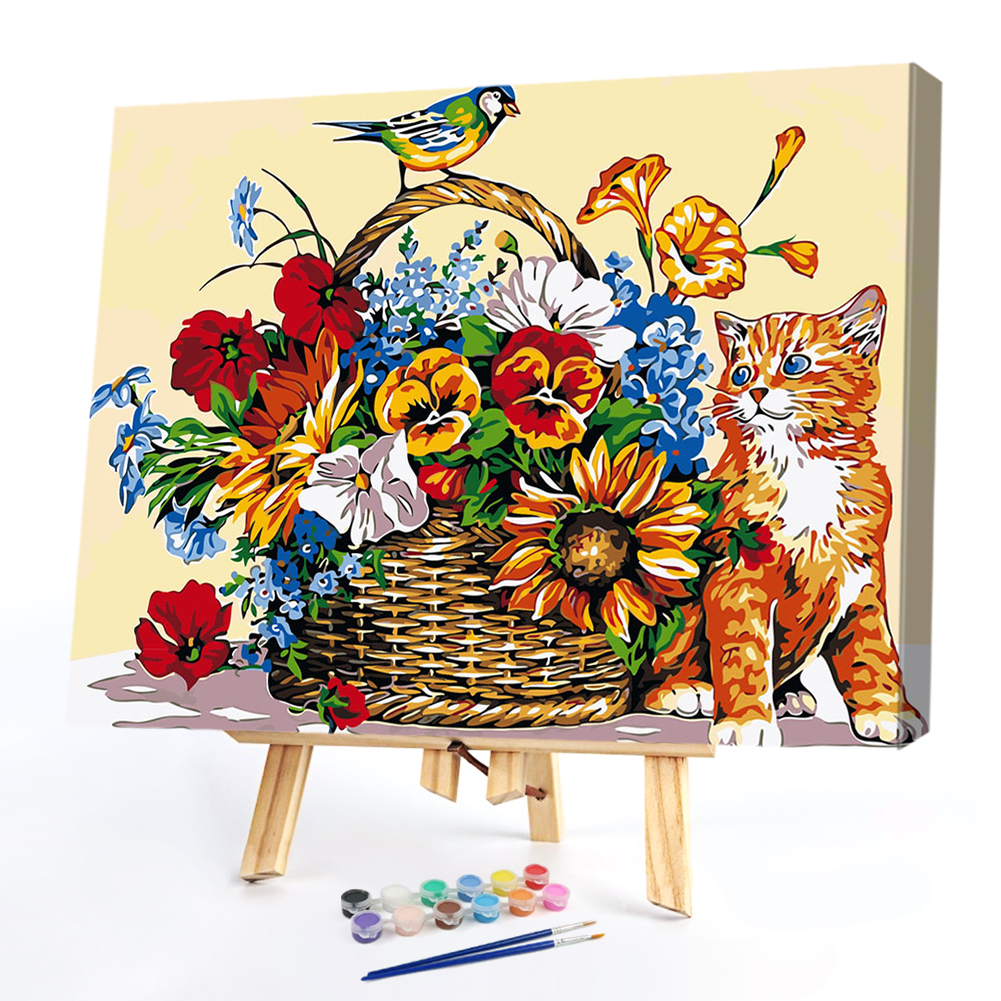

40*50CM Paint By Numbers-Flower Basket Cat, 501 Original