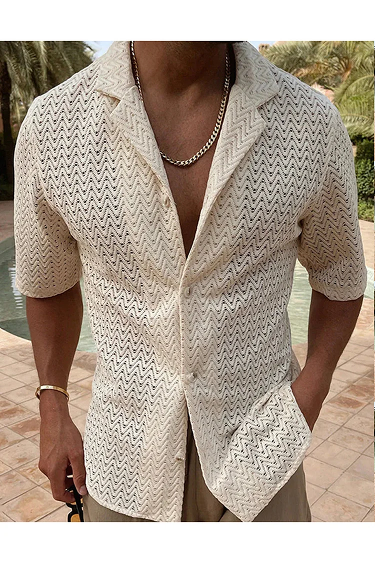 See Through Hollow Out Lapel Solid Color Shirt