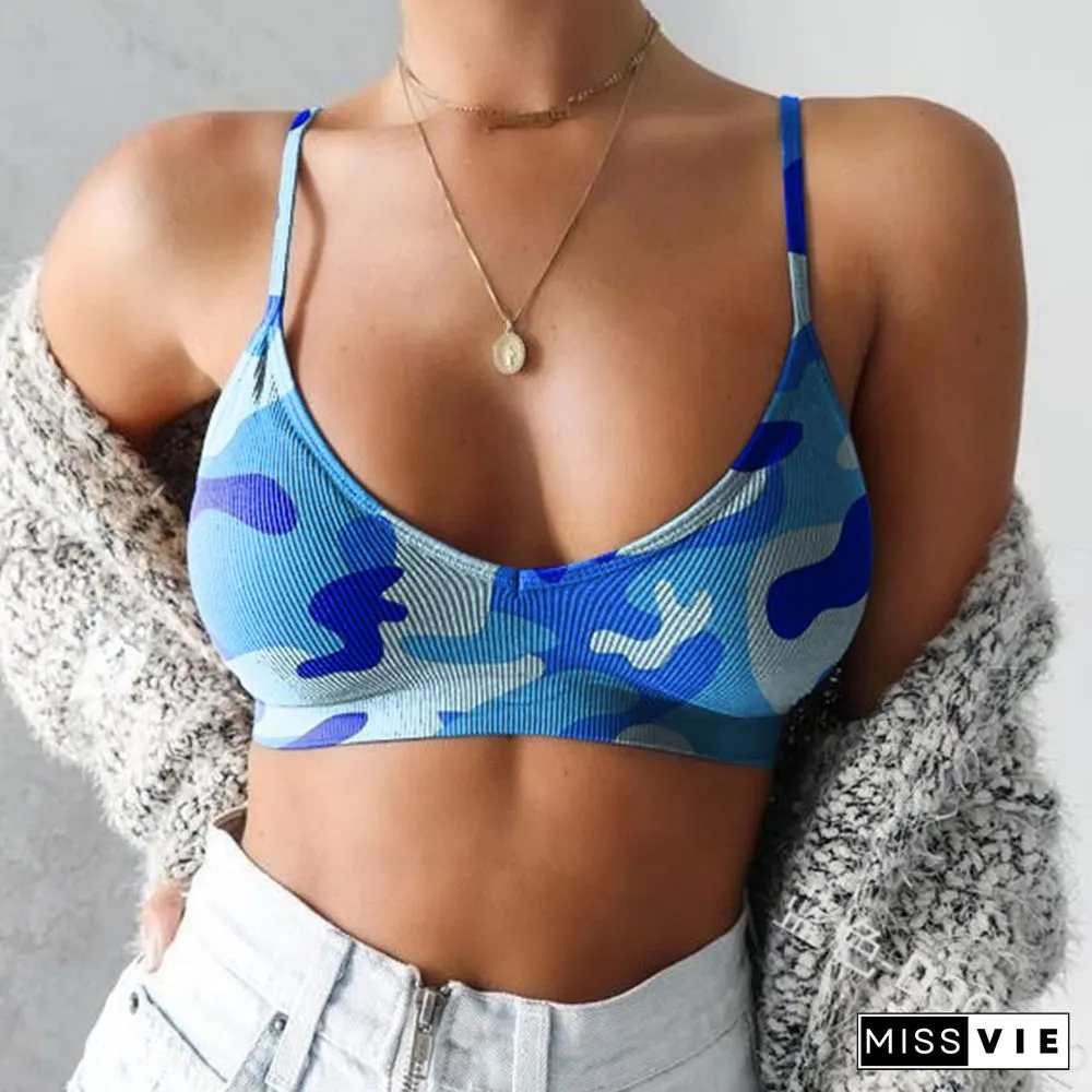 S-4Xl Women Underwear Bra Sexy Camouflage Spaghetti Strapped Bra Top Without Steel Ring Summer Autumn Casual Sportwear Plus Size