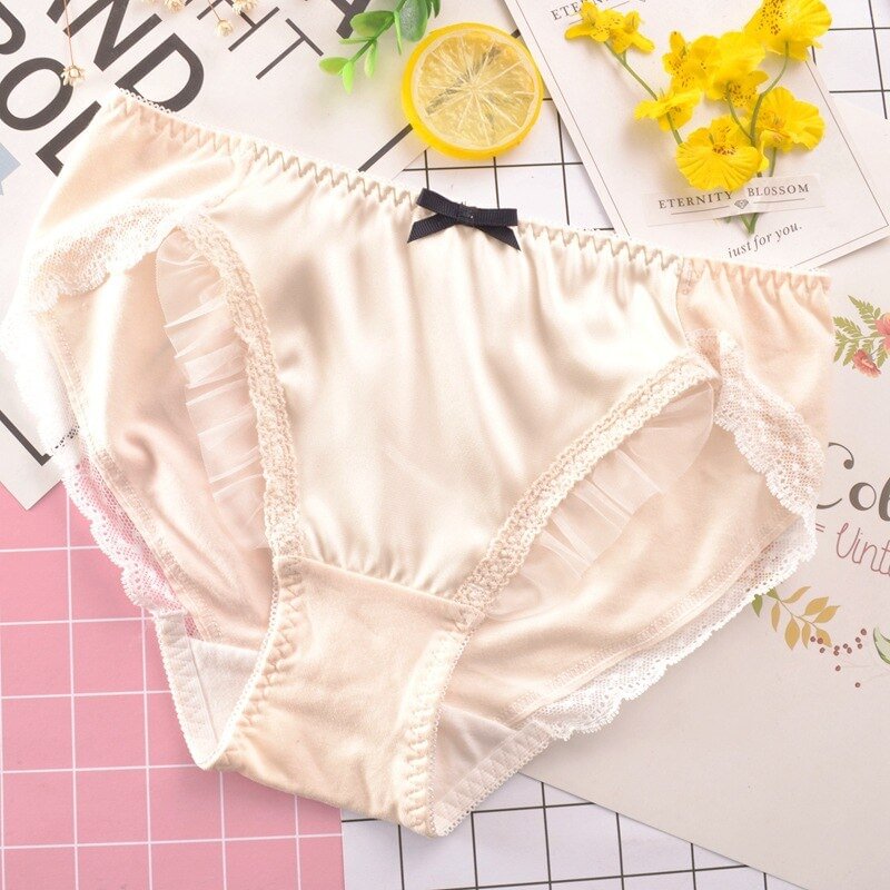 Uaang Style Sexy Lace Women Underwear Cotton Imitation Satin Silk Smooth Female Panties Soft Breathable Seamless Breifs