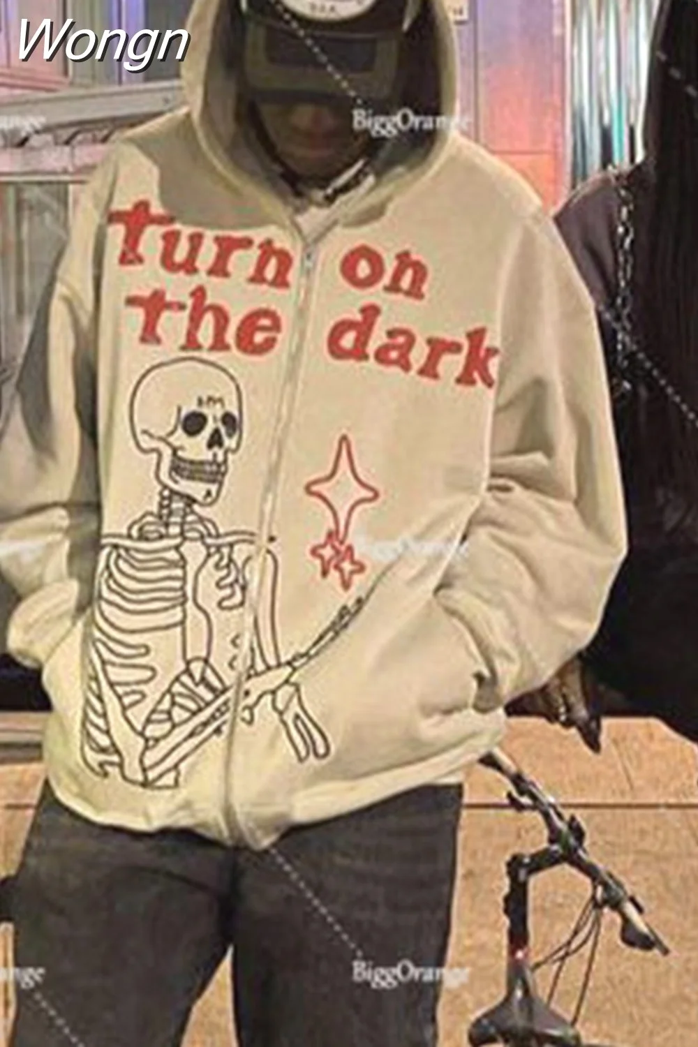 Wongn Letter Print Hoodie Zipper American Purple Streetwear Casual Clothes Hip Hop High Street Oversize Sweatshirts Loose Coat