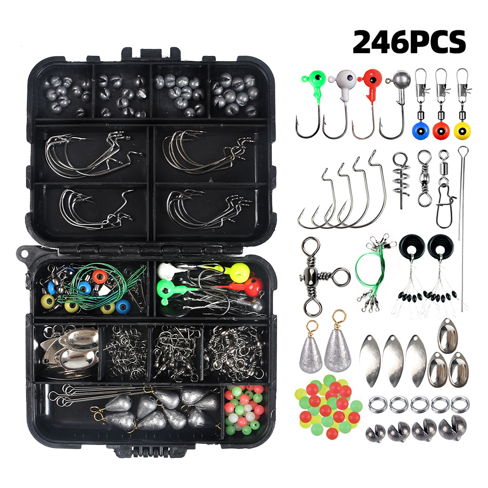 

246pcs Fishing Accessories Kit Set Hooks Snap Sinker Weight Carp Bait Lures, 501 Original